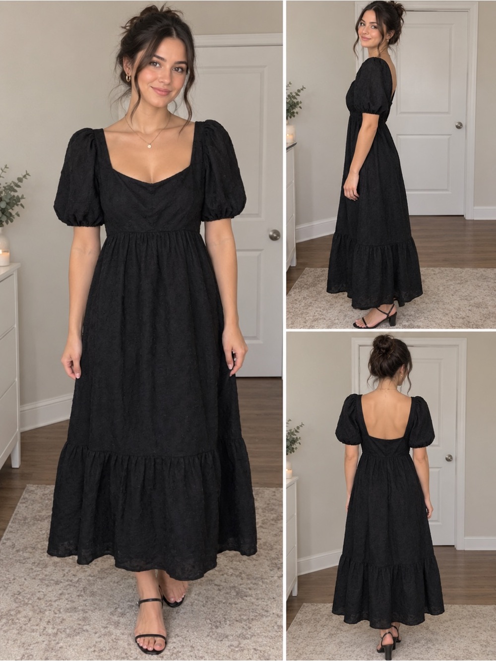 Black Midi dress with puff sleeves